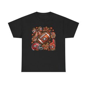Ga Red And Black Football Collage T-Shirt Black